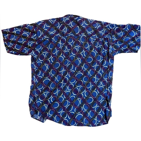 Cambridge Classic Blue Geometric Men’s Button-down Shirt Large - Picture 4 of 6